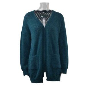 Teal Fuzzy Eyelash Open Cardigan Sweater Small